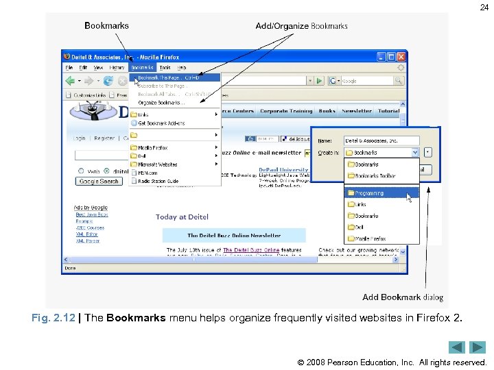 24 Fig. 2. 12 | The Bookmarks menu helps organize frequently visited websites in