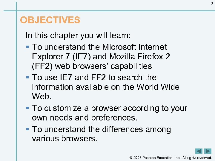 3 OBJECTIVES In this chapter you will learn: § To understand the Microsoft Internet