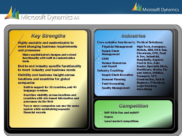 Key Strengths Highly scalable and customizable to meet changing business requirements and processes Make