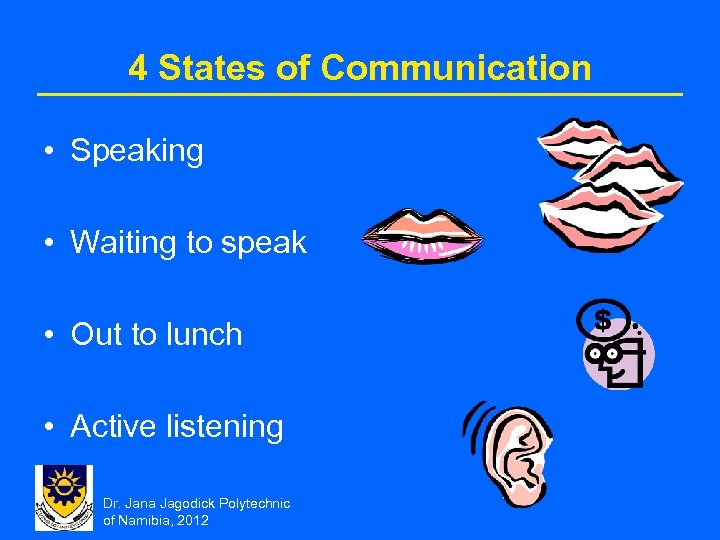 4 States of Communication • Speaking • Waiting to speak • Out to lunch