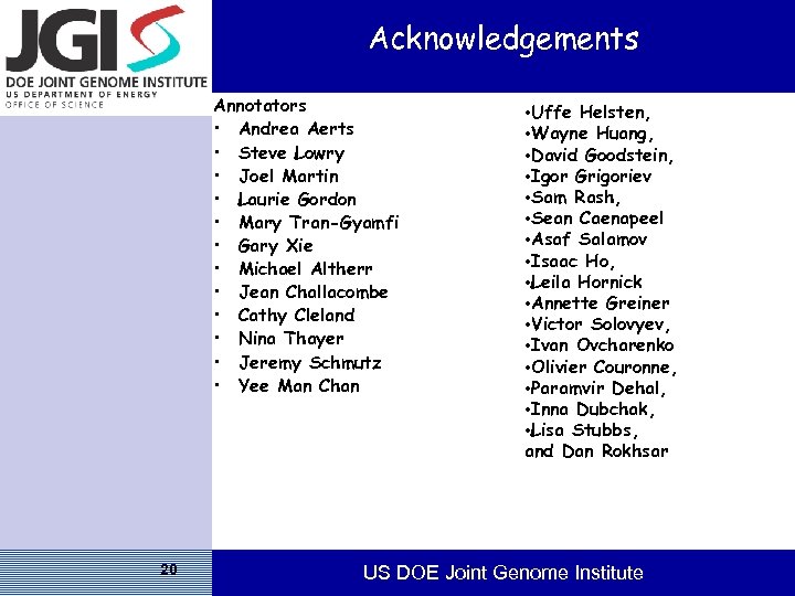 Acknowledgements Annotators • Andrea Aerts • Steve Lowry • Joel Martin • Laurie Gordon