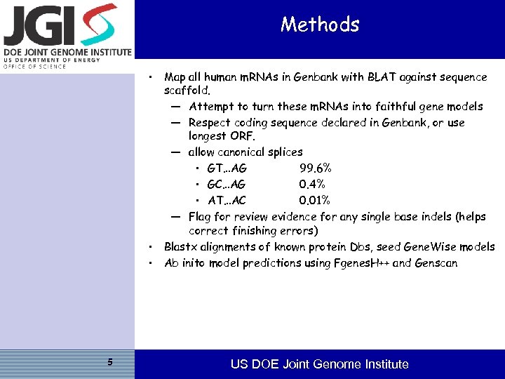 Methods • Map all human m. RNAs in Genbank with BLAT against sequence scaffold.
