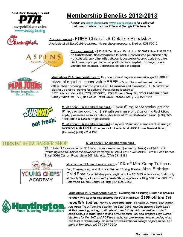 East Cobb County Council Membership Benefits 2012 2013