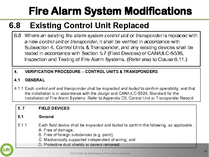 Fire Alarm System Modifications 6. 8 Existing Control Unit Replaced 6. 8 Where an