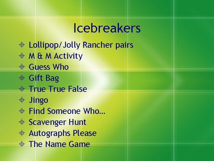 Icebreakers Lollipop/Jolly Rancher pairs M & M Activity Guess Who Gift Bag True False