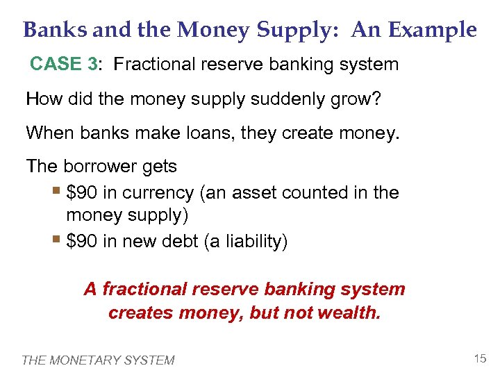 Banks and the Money Supply: An Example CASE 3: Fractional reserve banking system How