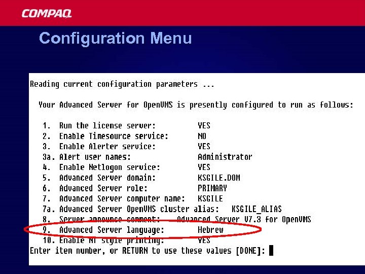 Configuration Menu 30 