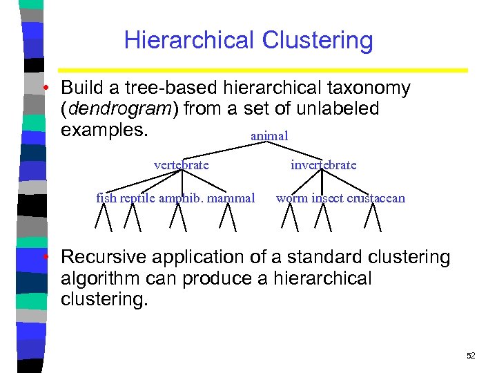 Hierarchical Clustering • Build a tree-based hierarchical taxonomy (dendrogram) from a set of unlabeled