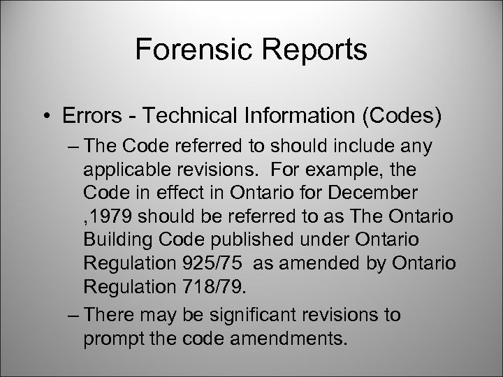 Forensic Reports • Errors - Technical Information (Codes) – The Code referred to should