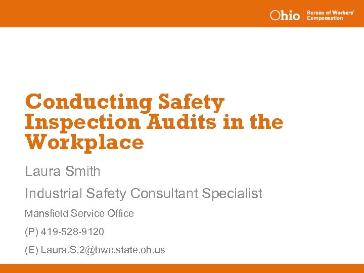 Conducting Safety Inspection Audits in the Workplace Laura Smith Industrial Safety Consultant Specialist Mansfield
