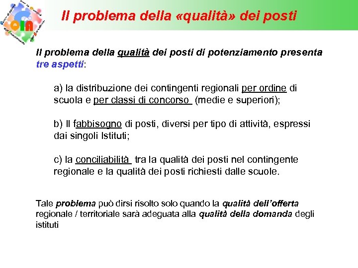 Il problema della «qualità» dei posti Il problema della qualità dei posti di potenziamento