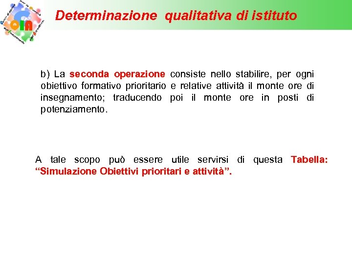 Determinazione qualitativa di istituto b) La seconda operazione consiste nello stabilire, per ogni obiettivo