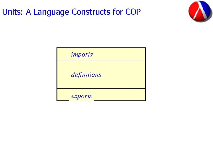 Units: A Language Constructs for COP imports definitions exports 