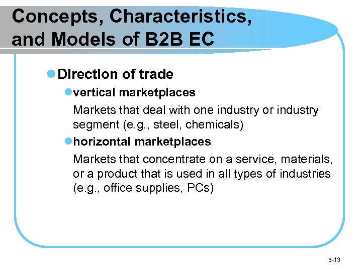 Concepts, Characteristics, and Models of B 2 B EC l Direction of trade lvertical