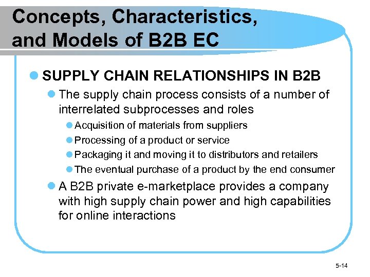 Concepts, Characteristics, and Models of B 2 B EC l SUPPLY CHAIN RELATIONSHIPS IN