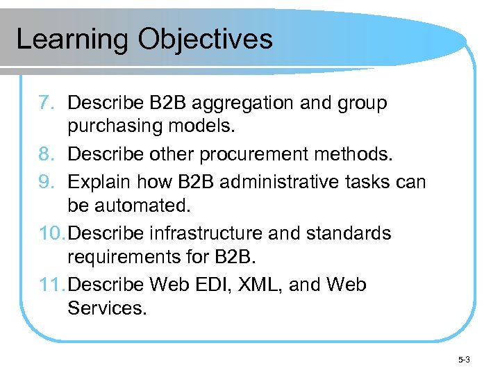 Learning Objectives 7. Describe B 2 B aggregation and group purchasing models. 8. Describe