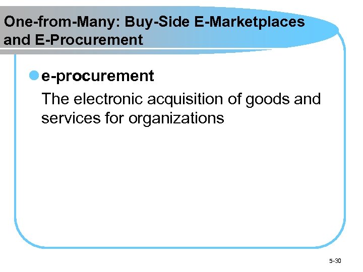 One-from-Many: Buy-Side E-Marketplaces and E-Procurement l e-procurement The electronic acquisition of goods and services