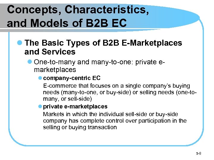 Concepts, Characteristics, and Models of B 2 B EC l The Basic Types of