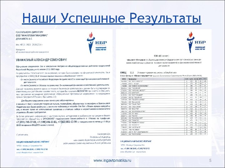 Наши Успешные Результаты www. ingavtomatika. ru 5 