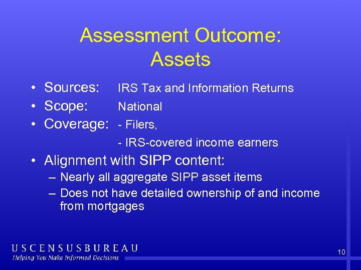 Assessment Outcome: Assets • Sources: IRS Tax and Information Returns • Scope: National •
