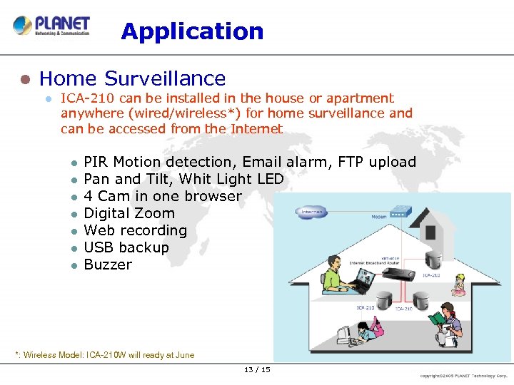 Application l Home Surveillance l ICA-210 can be installed in the house or apartment