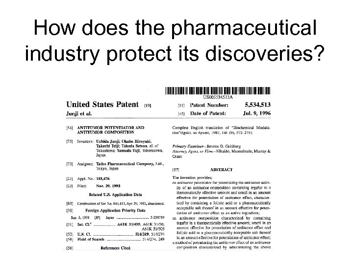 How does the pharmaceutical industry protect its discoveries? 