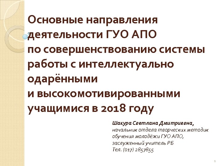 Основные направления деятельности ГУО АПО по совершенствованию системы работы с интеллектуально одарёнными и высокомотивированными