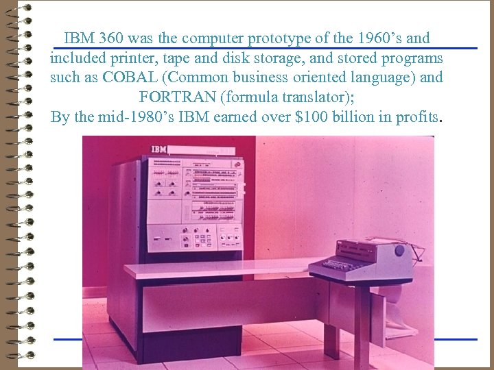 IBM 360 was the computer prototype of the 1960’s and included printer, tape and