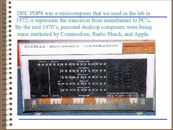 DEC PDP 8 was a minicomputer that we used in the lab in 1972;