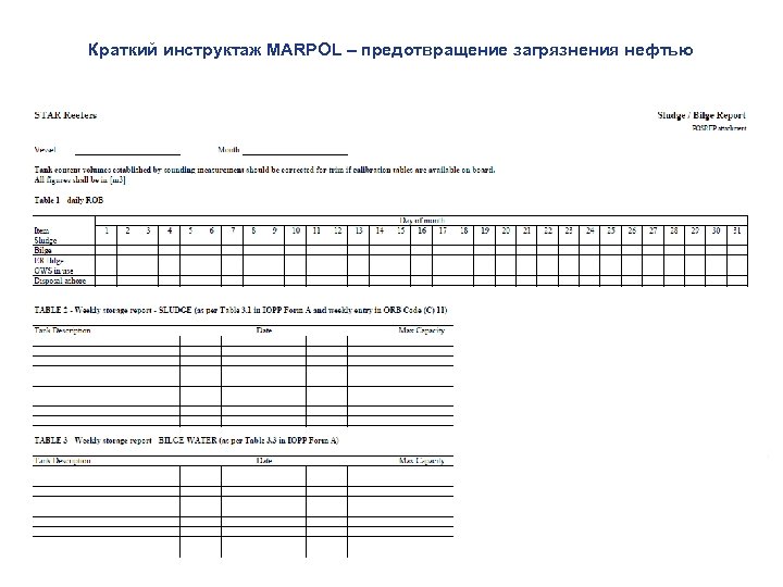 Краткий инструктаж MARPOL – предотвращение загрязнения нефтью 
