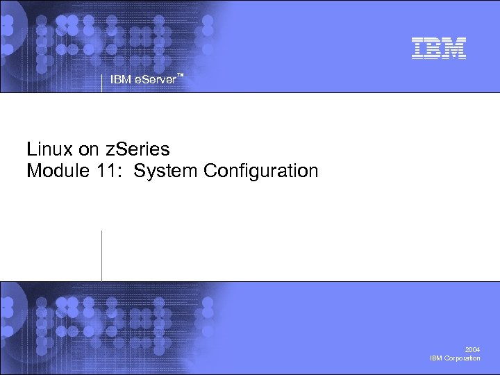 IBM e. Server™ Linux on z. Series Module 11: System Configuration 2004 IBM Corporation