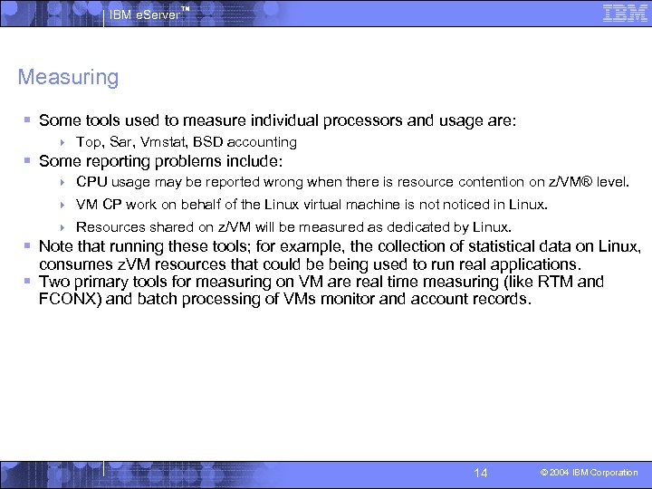 IBM e. Server™ Measuring § Some tools used to measure individual processors and usage