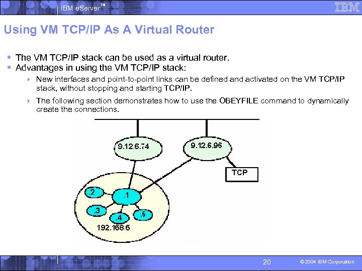 IBM e. Server™ Using VM TCP/IP As A Virtual Router § The VM TCP/IP