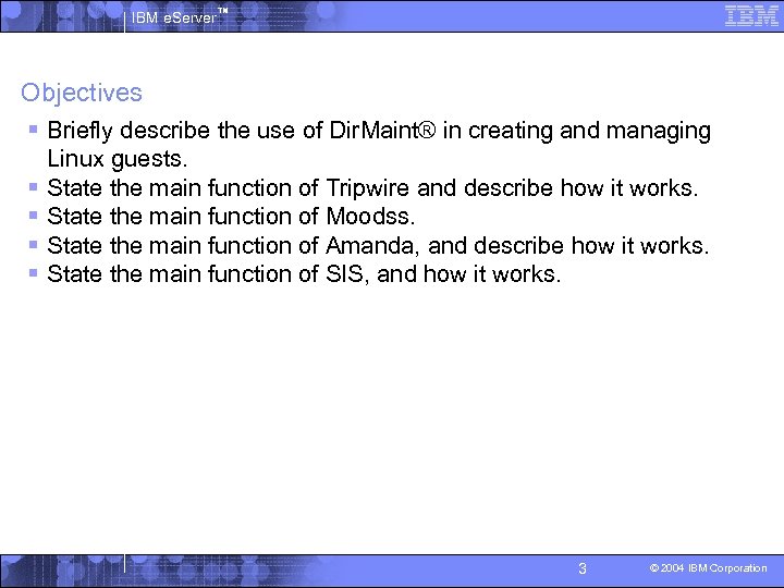 IBM e. Server™ Objectives § Briefly describe the use of Dir. Maint® in creating