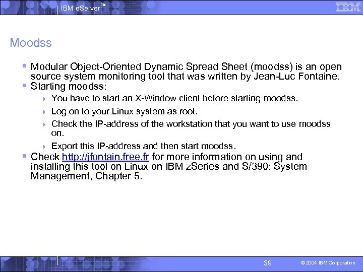 IBM e. Server™ Moodss § Modular Object-Oriented Dynamic Spread Sheet (moodss) is an open