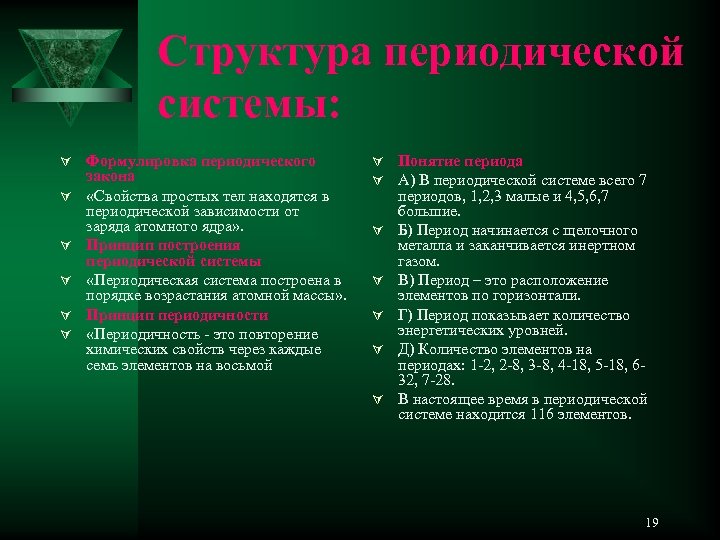 Структура периодической системы: Ú Формулировка периодического Ú Ú Ú закона «Свойства простых тел находятся