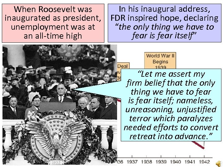 When Roosevelt was inaugurated as president, unemployment was at an all-time high In his