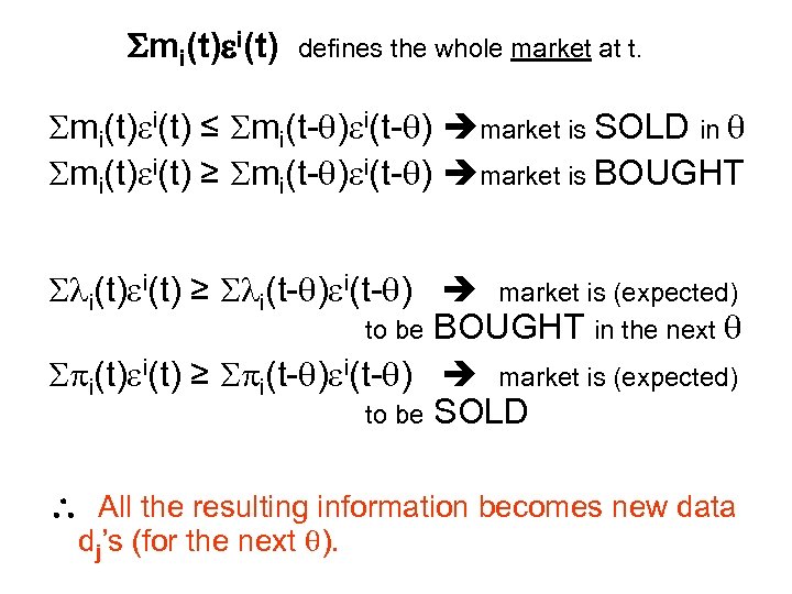  mi(t) defines the whole market at t. mi(t) ≤ mi(t- ) market is