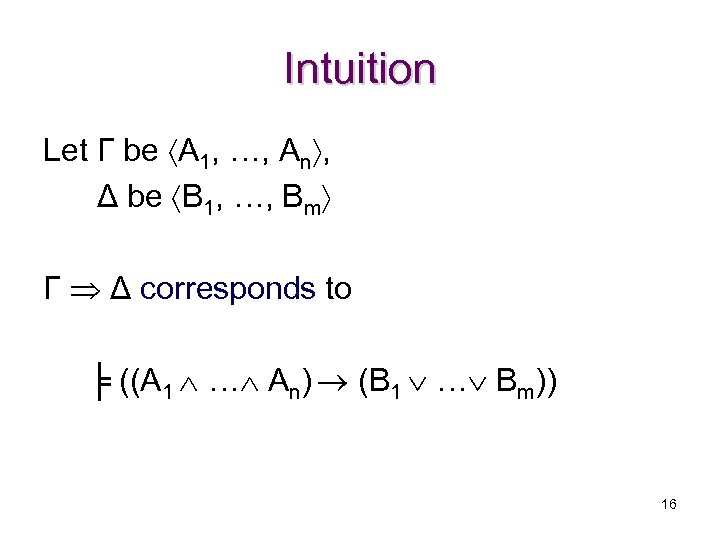 Intuition Let Γ be A 1, …, An , Δ be B 1, …,