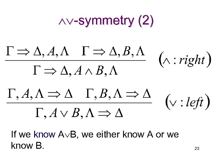  -symmetry (2) If we know A B, we either know A or we