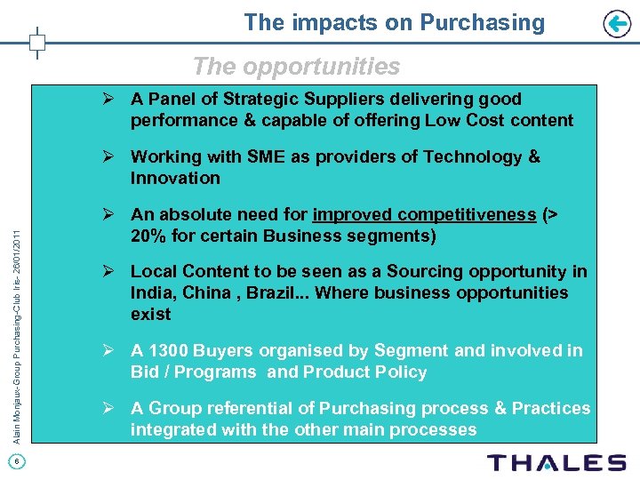 The impacts on Purchasing The opportunities Ø A Panel of Strategic Suppliers delivering good