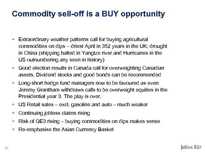 Commodity sell-off is a BUY opportunity § Extraordinary weather patterns call for buying agricultural