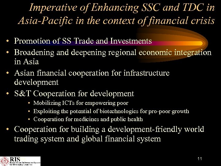 Imperative of Enhancing SSC and TDC in Asia-Pacific in the context of financial crisis