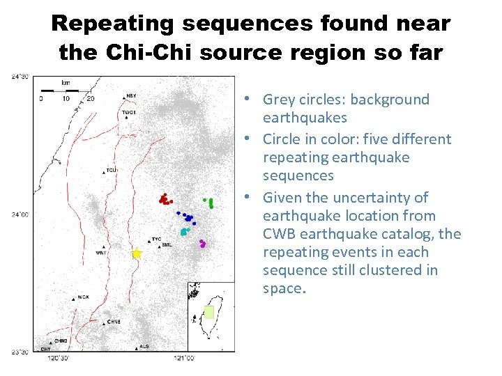Repeating sequences found near the Chi-Chi source region so far • Grey circles: background
