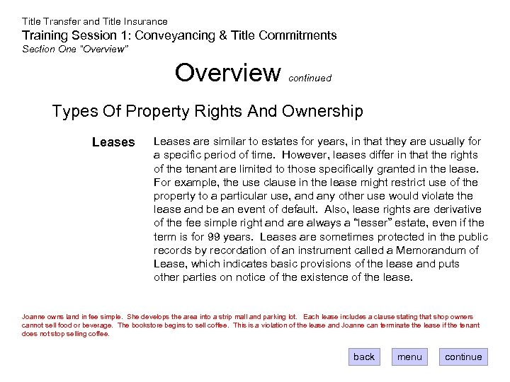 Title Transfer and Title Insurance Training Session 1: Conveyancing & Title Commitments Section One