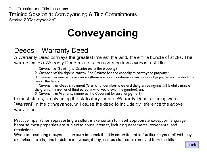 Title Transfer and Title Insurance Training Session 1: Conveyancing & Title Commitments Section 2