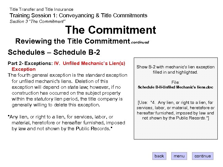 Title Transfer and Title Insurance Training Session 1: Conveyancing & Title Commitments Section 3