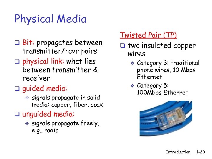 Physical Media q Bit: propagates between transmitter/rcvr pairs q physical link: what lies between