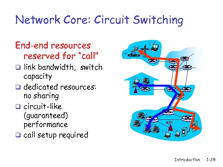 Network Core: Circuit Switching End-end resources reserved for “call” q link bandwidth, switch capacity