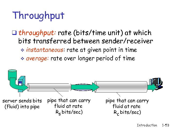 Throughput q throughput: rate (bits/time unit) at which bits transferred between sender/receiver instantaneous: rate